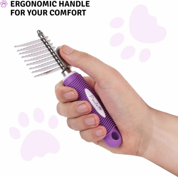 Poodle Pet Dematting Fur Rake Comb Brush Tool with Long 2.5” Steel Safety Blades for Detangling Matted or Knotted Undercoat Hair, Safe Grooming Accessories for Dogs, Longhaired Cats, Rabbits, Horses - Image 8