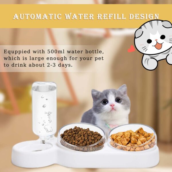 TUAKIMCE Gravity Water and Double Food Bowls,Triple Cat Bowls Automatic Pet Feeder Cat Wet and Dry Food Bowl Set Automatic Water Dispenser Pet Bowls Set for Small or Medium Size Dogs Cats (WHITE) - Image 2