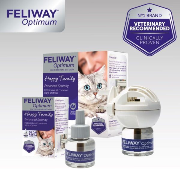 FELIWAY Optimum diffuser & 30 day refill, the best solution to ease cat anxiety, cat conflict and stress in the home, 48 ml (Pack of 1) - Image 7