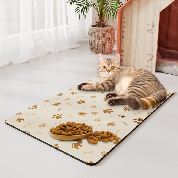 Dog Bowl Mat, Absorbent Dog Food Mat, No Stains Cat Bowl Mat for Food and Water, Easy to Clean Pet Placemats, Quick Dry Dog Water Dispenser Mat, Pet Accessories Supplies(Light Gray，35 * 50cm) - Image 2