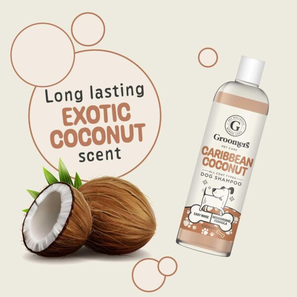 Groomers - Caribbean Coconut Dog Shampoo- Dog Grooming Shampoo products for smelly dogs with Carribean Coconut scent - best puppy & adult shampoo - Vegan pet shampoo - professional - 500ml - Image 4