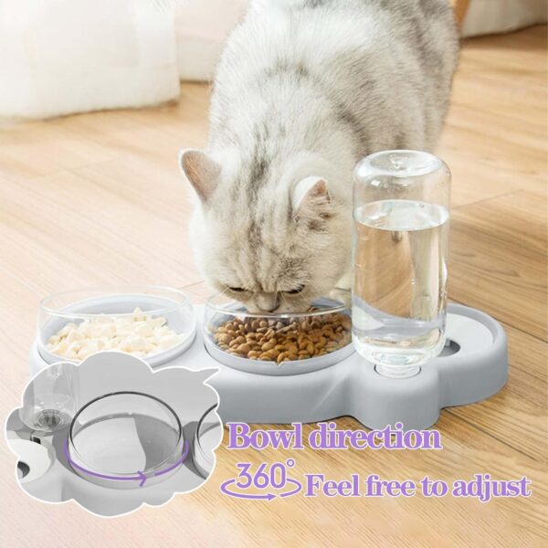 Double Cat Bowls, 3 in 1 Automatic Cat Water Dispenser Cat Food Dispenser Pet Bowls Set 15° Tilted Water and Food Bowls Cat Set Perfect Feeding Bowls for Cats and Small Dogs (Style A) - Image 3