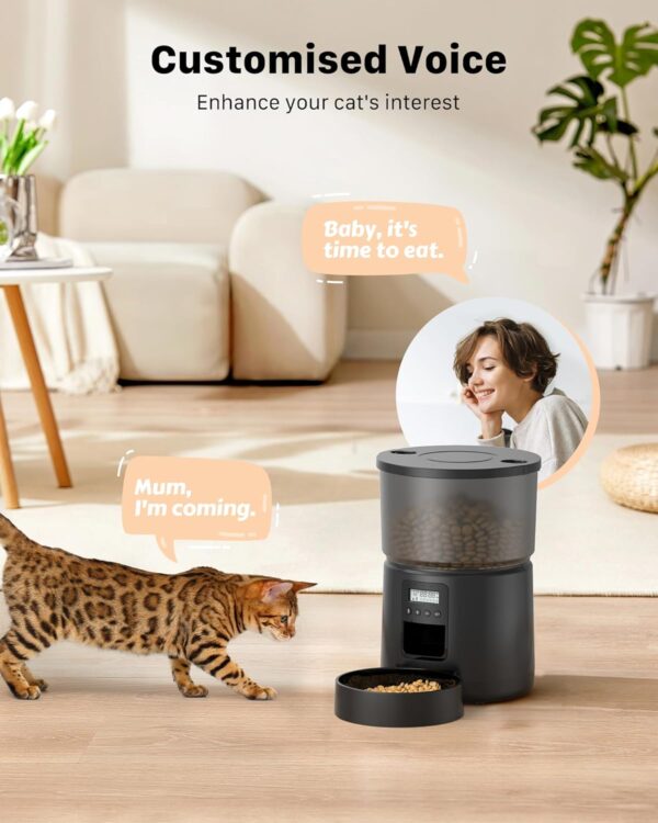 BEMOONY 5L Automatic Cat Feeder, Cat Food Dispenser with 1-6 Meals, Customized Feeding Schedule for Cats & Dogs, Dual Power Supply, Double Lock, 10s Voice, Cat Feeder Including Desiccant Bag - Image 5