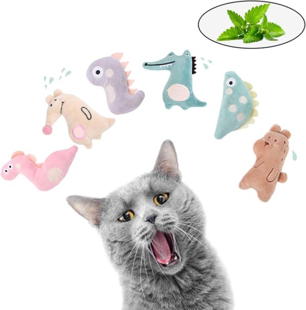 FANTESI 6 Pcs Cat Catnip Toys, Interactive Cat Toys Cartoon Catnip Chew Toys Soft Plush Cat Pillow Entertaining Toys for Pet Kitten Cat Playing Chewing Grinding Claw Teeth Cleaning - Image 2