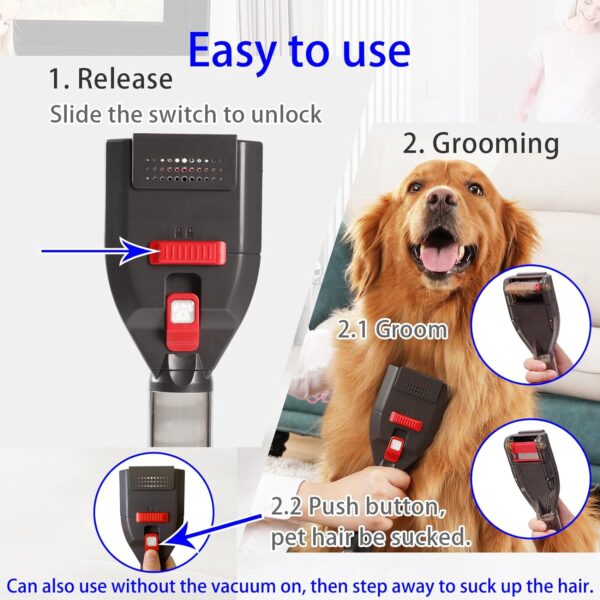 Portek Dog Hair Vacuum Attachment for Most Vacuums, Pet Shedding Brush Grooming Tool Kit, Dogs Cats Undercoat Deshedding Tool with Long Extension Hose and Adapter (Universal Style) - Image 7