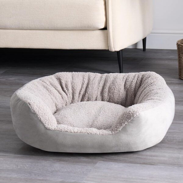 OHS Dog Bed Matt Velvet, 4 Sided Fluffy Puppy Bed Super Soft Comfy Relaxing Dog Beds for Living Room Kitchen Non Slip Backing Teddy Pet Bed, Silver - Image 5