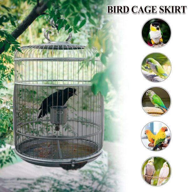 ASOCEA Bird Cage Seed Catcher Adjustable Bird Cage Cover Soft Nylon Mesh Skirt Parrot Birdcage Net Bird Seed Catcher for Parakeet Macaw African 78.7in Round Square Cage-Black - Image 6