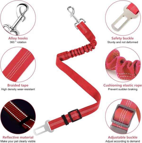 Adjustable Dog Car Seat Belt, Pet Safety Harness with Elastic Strap, Universal Dog Seatbelt for Car Travel, Red, 20in-29in, Adjustable Dog Travel Safety Belt - Image 3