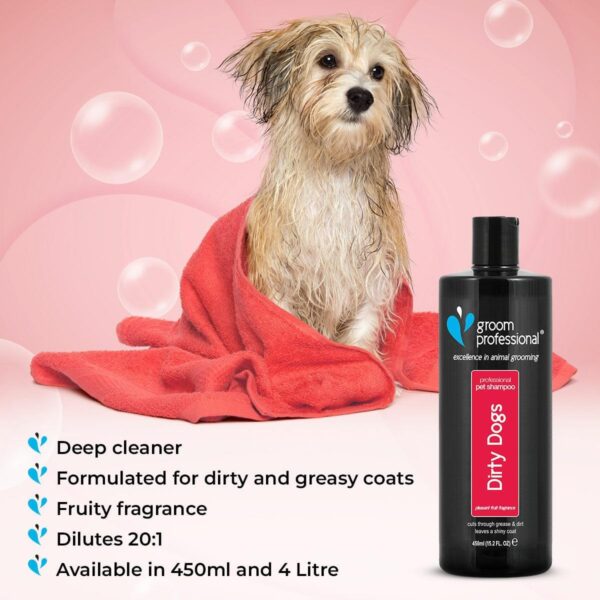 GROOM PROFESSIONAL Dirty Dogs Shampoo - Dog Shampoo for Smelly Dogs - Deep Cleansing Shampoo for Dogs - For Dirty and Greasy Coats - Leaves the Coat Soft and Clean - Fruity Scent, 4 Litre - Image 4