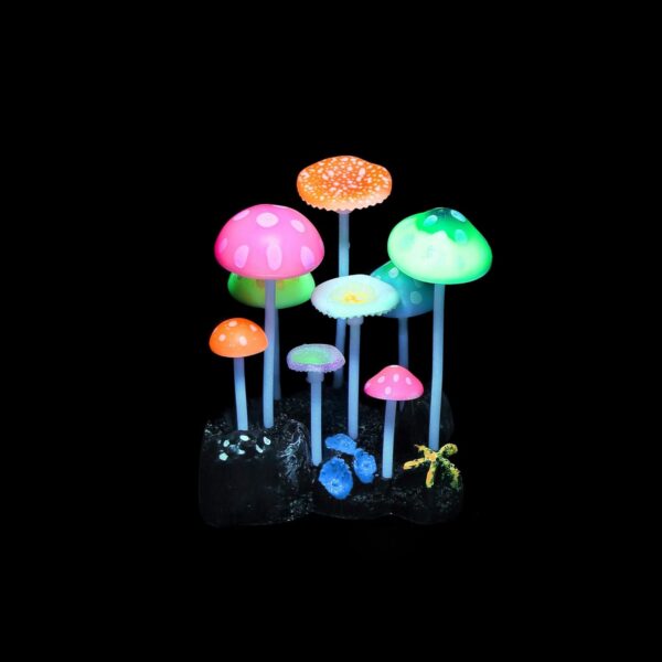 Filhome Glowing Fish Tank Decorations Plants, 4 pcs Glow Aquarium Coral Ornament Decorations Glowing Mushroom Coral Plant Lotus Kelp and Anemone - Image 5