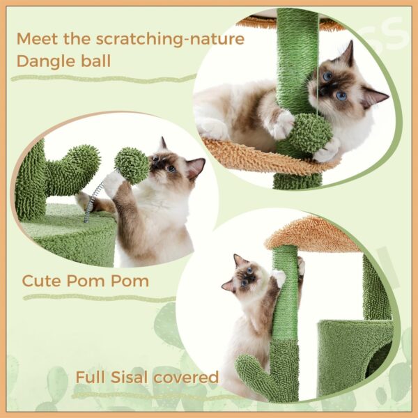 PETEPELA Small Cat Tree 83cm Modern Cactus Cat Tree Scratching Post for Small to Medium Size Cats Cat Tree with Plush Cave Bobble Ball Sisal Rope Scratching Post - Image 4