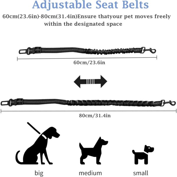 DDUP Dog Seat Belts For Cars, Adjustable Dog Car Seat Belt, Elastic Dog Car Harness, Pets Safety Harness Travel Accessories Restraint Leads, Durable Strong Leads Harness for Dogs Cats & Pets(Buckle) - Image 2