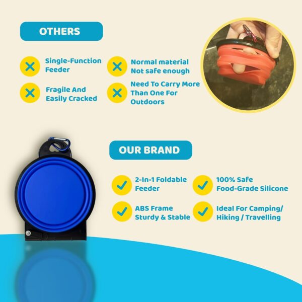 Collapsible Dog Water Bowls - 2 in 1 Portable Dog Travel Item, Foldable Pet Camping Accessories Dish Feeder, Portable Water Bowl Container with Carabiners for Puppy Walking Hike Outdoor (Blue) - Image 4