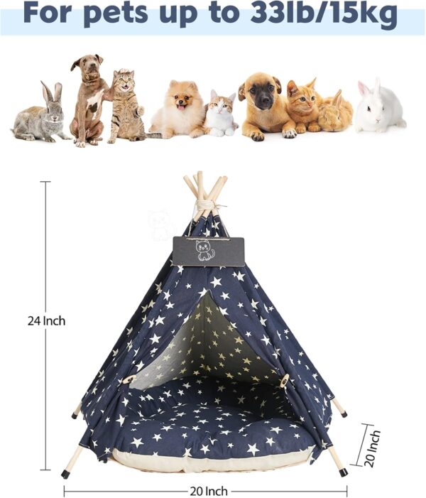 NUKied Pet Teepee 50x50x60cm Dog & Cat Bed with Cushion- Luxery Dog Tents & Pet Play Houses with Removable Washable Cushion & Blackboard Easy Assemble - Image 2