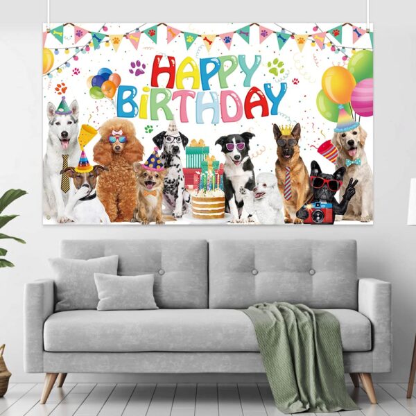 Happy Birthday Banner Backdrop, Dog Theme Birthday Backdrop, Lovely Pet Backdrop for Birthday Party Decoration Supplies 180 x 110 cm( - Image 6