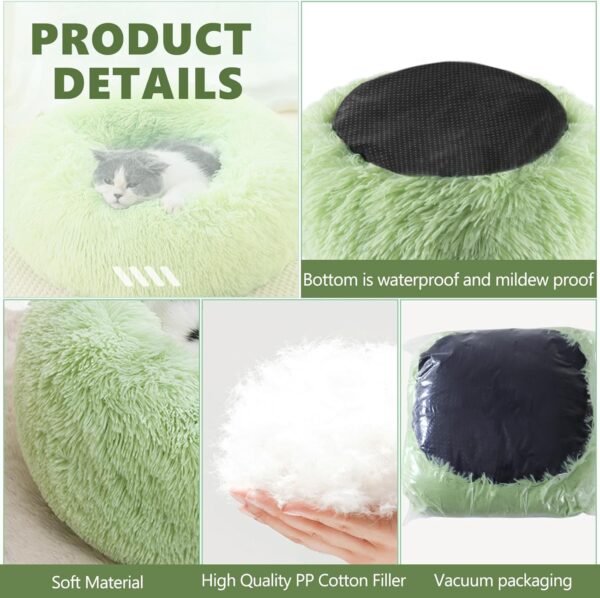 SiLDueh Dog Bed, Small Calming Cat Bed Washable Pet Bed, Plush Round Donut Puppy Bed Dog Cushion, Machine Washable Cat Bed Green (40cm/15.7in) - Image 4