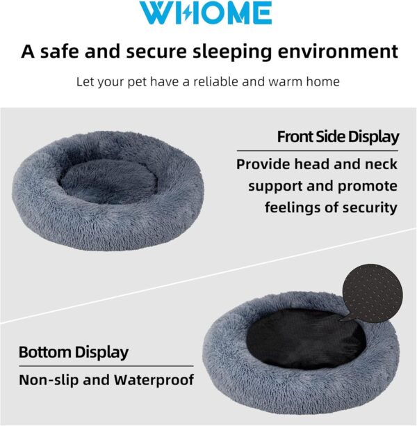 Whome Donut Dog Bed - Cat Bed Round Warm Cuddler Soft Fluffy Pet Beds for Cats or Dogs - Anti-Anxiety and Better Sleep - Anti-Slip Bottom - Machine Washable (M, Dark Grey) - Image 3