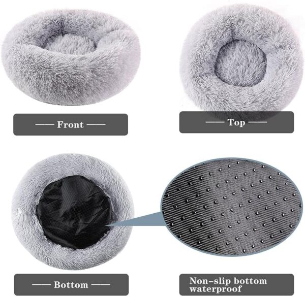 pet wiz Soft Calming Donut Bed - Premium Quality For Dogs & Cats - Anxiety Relief - 50cm, 80cm, 100cm - 6 Colours Available (50cm, Light Grey) - Image 2