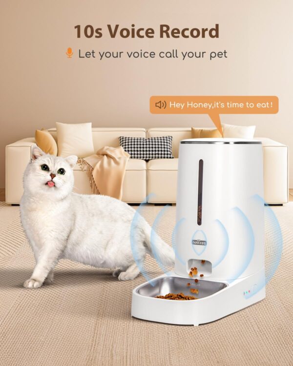 Nobleza 4L Automatic Cat Feeder, APP Control, 2.4G WiFi Smart Dry Food Dispenser with Stainless Steel Bowl, 10s Voice Recorder, Battery Operated, Portion Ccontrol, 1-10 Meals per Day. - Image 4