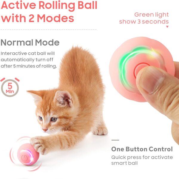 Baytion Interactive Cat Toy Ball Pet Toy Ball with LED Light Auto Rotating Intelligent for Cat Indoor,USB Rechargeable （Pink） - Image 3