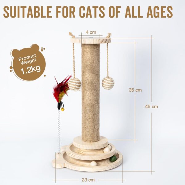 Cat Scratching Post for Indoor Cats with Solid Wooden Base Cat Scratche Post with Interactive Track Ball Toys Kitten Small Scratcher Post Funny Cat Scratch Pole 45cm - Image 3