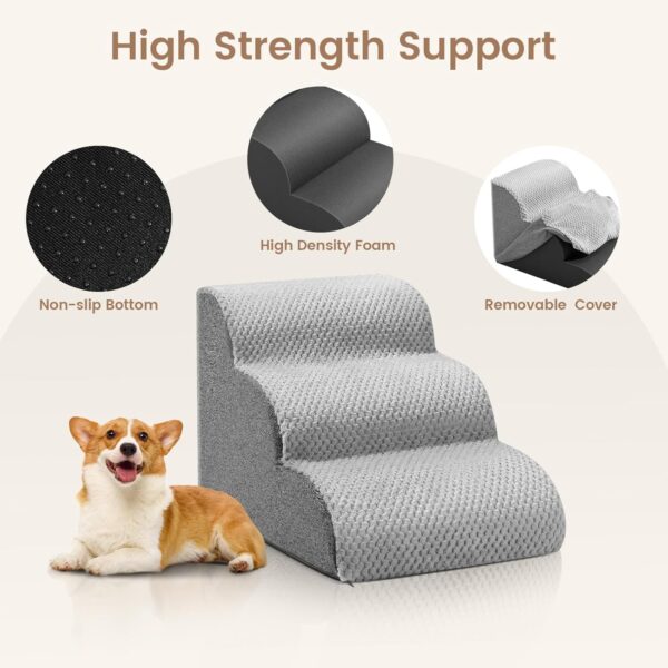 SenDeluz Dog Steps for Bed Sofa, Easy Climb Dog Cat Ramp Steps, High Density Foam Pet Stairs, Non-Slip Pet Ladder with Washable Cover for Dogs and Cats - Image 4