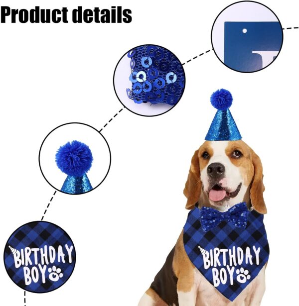 WHILIERA Dog Birthday Bandana, Cute Dog Birthday Party Supplies Dog Birthday Hat Decorations with Happy Birthday Banner Bow Tie Triangle Scarf for Small Medium Dog Party Gift Decoration - Image 3