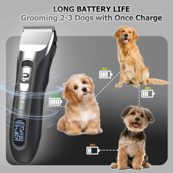 Dog Clippers, Professional Electric Pet Hair Clippers, Rechargeable Cordless Dog Grooming Kit Hair Clippers Trimmer Shaver Tool Variable Speed for Large Small Dogs Cats Pets with Thick to Heavy Coats - Image 5