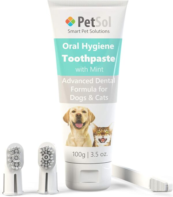 PetSol Dental Care Kit for Dogs & Cats Toothpaste (100g) with 3 x Pet Toothbrushes to Clean Pet's Teeth, Remove Plaque and Tartar, Improve Gum, Tooth Health & Pet Oral Hygiene - Image 2