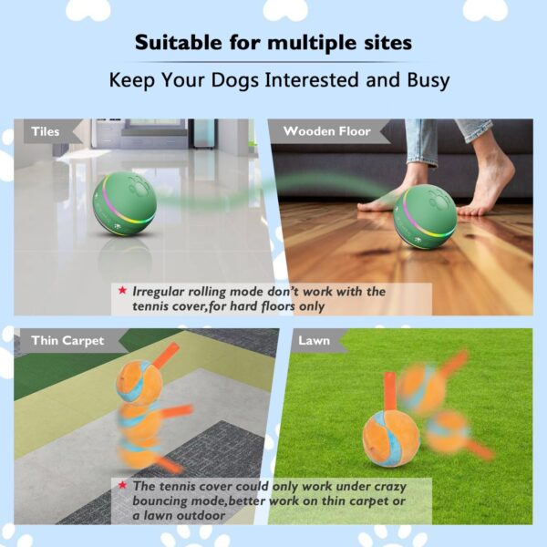 BARHOMO Dog Balls,The 3rd Generation Interactive Toys for Puppy/Small/Medium/Large Dogs,Improved Dog Rolling Effect Tennis Ball with Strap, Tough Motion Activated Automatic Moving Dog Ball Toys - Image 5