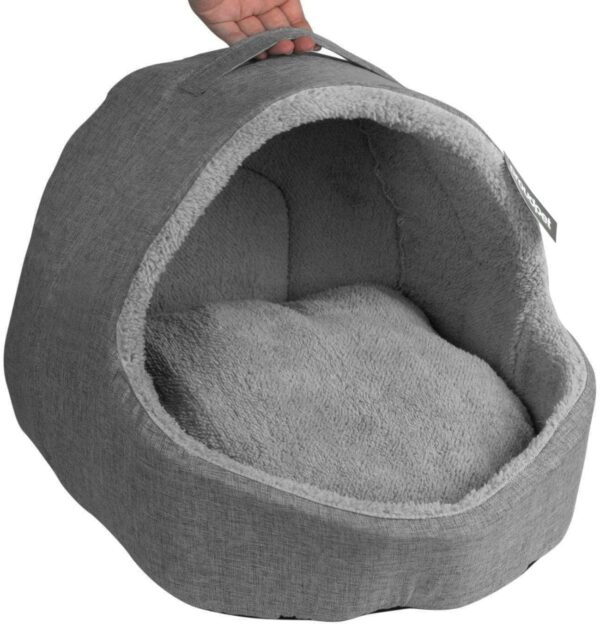 proudpet Cat Igloo Bed Pet Kitten Small Dog Cosy Fleece Cave Hideout (Grey) - Image 7