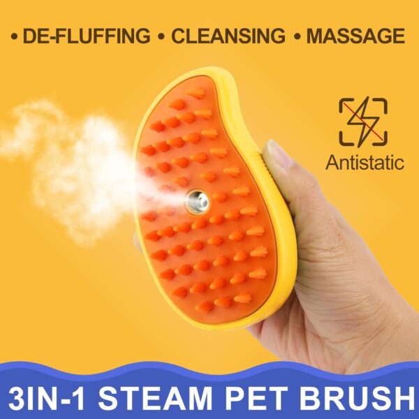 Cat Steam Brush, 3 In 1 Cat Steamy Brush, Silicone Massage Grooming Brush, Pet Hair Cleaning Brush Comb for Cats Dogs by ZITSMS(Yellow) - Image 4