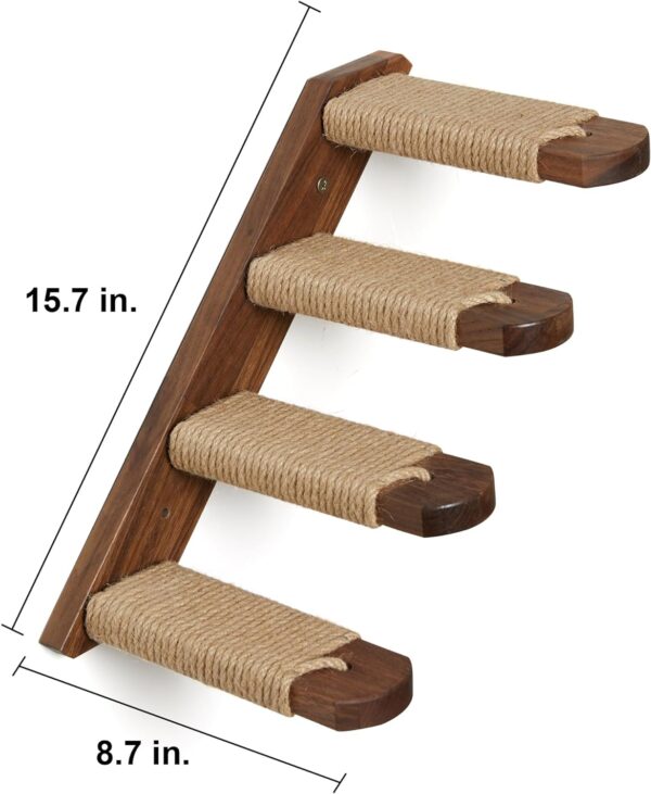 FUKUMARU Cat Climbing Shelf Wall Mounted, Four Step Cat Stairway with Jute Scratching for Cats Perch Platform Supplies (Walnut- Left to Right) - Image 3