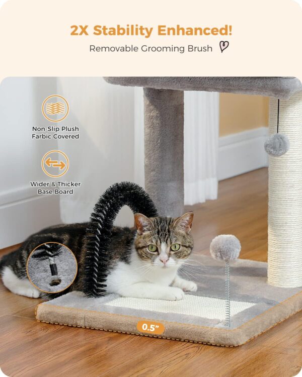 PETEPELA Cat Scratching Post Modern Cat Scratcher with Self Groomer, Scratching Board for Small Medium Size Cats Cat Tree with Plush Perch - Image 6