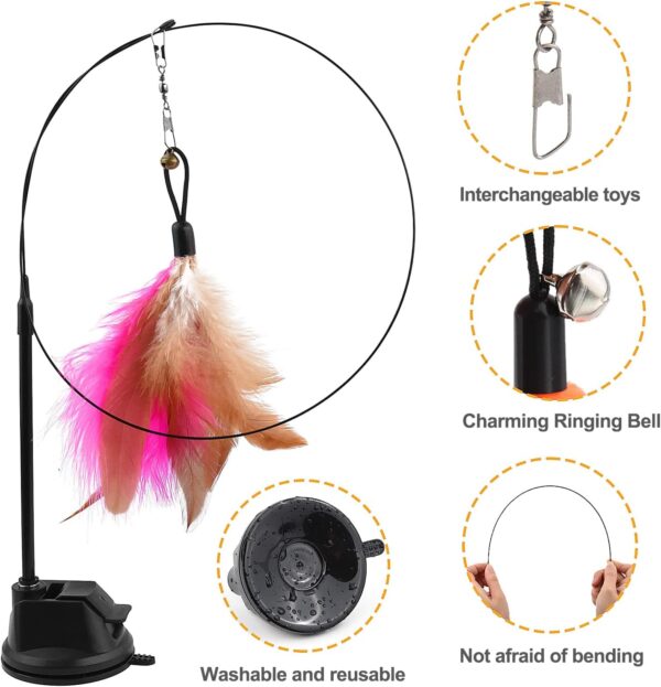 GingerUPer Cat Toys for Indoor Cats Adult Kitten Interactive Training,Cat Feather Toy,Interactive Cat Teaser Wand with Bells and Feather,9 Refills and 2 Super Suction - Image 4