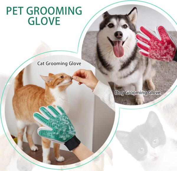 Nicola 4 Pcs Cat Grooming Glove, Dog Grooming Glove, Cat Brush Glove for Long/Short Hair, Pet Grooming Gloves for Cats and Dogs, Cat Grooming Brush Gloves (Red-Green) - Image 5