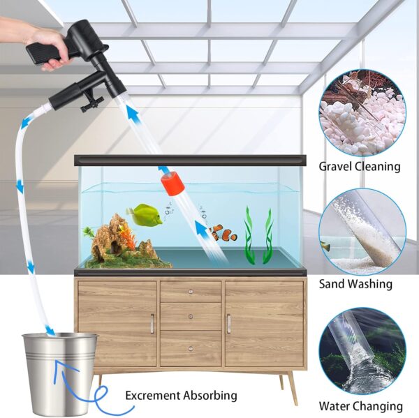 Ledeak Fish Tank Aquarium Gravel Cleaner, Quick Water Changer with Air-Pressing Button Fish Tank Sand Cleaner Kit, Aquarium Siphon Vacuum Cleaner with Fish Tank Net for Water Changing Sand Washing - Image 6