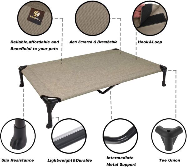 veehoo Cooling Elevated Dog Bed - Portable Raised Pet Cot with Washable & Breathable Mesh, No-Slip Rubber Feet for Indoor & Outdoor Use, Oversize Package, X Large, Beige Coffee - Image 2