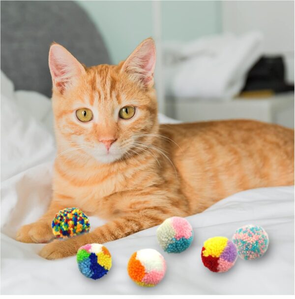 Andiker 6Pcs Assorted Color Cat Ball Toys, Interactive Colorful Woolen Yarn Cat Balls, Pom Pom Cat Balls Kitten Chasing Toys for Indoor Cats - Image 4