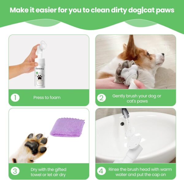 Tinioey Paw Cleaner for Dogs and Cats | Clean Paws No-rinse Foaming Cleanser| Dog Paw Brush Paw Scrubber| Cat Paw Cleaner Pet Paw Cleaner, Paw Claw Care - Image 4