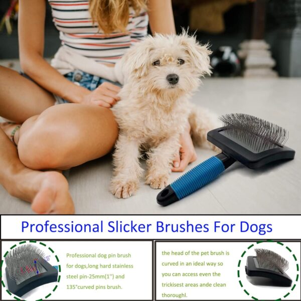 Large Firm Slicker Brush for Dogs Goldendoodles-Pet Slicker Brush With Soft Massage Grooming Stainless Steel Pins, Pet Grooming Wire Brush and Deshedding-25mm(1") - Image 6