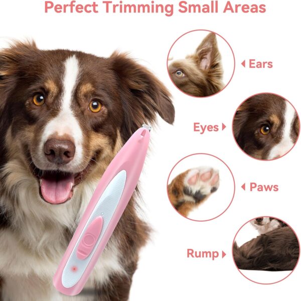 Dog Paw Trimmer for Grooming Rechargeable Cordless Paw Trimmer for Dogs Low Noise Cordless Pet Shaver for Grooming Hair of Small Areas Around Pet's Paws Eyes Ears Rump (Pink) - Image 2