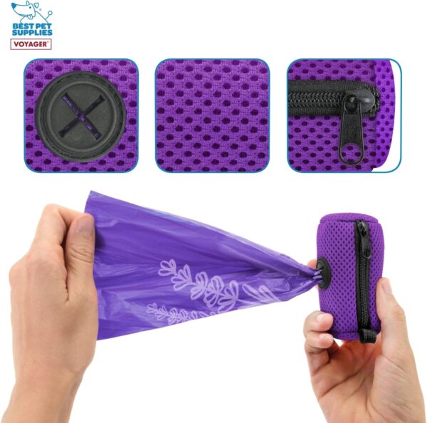 Best Pet Supplies Dog Poop Bag Holder Leash Attachment, Color, Reusable Mesh Dispenser Pouch for Travel, Walking, Park, and Outdoor Use, Soft and Durable with Clip-On - Purple - Image 3