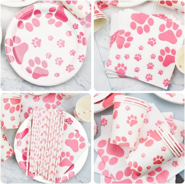 Pink Dog Birthday Party Supplies, Dog Paw Prints Decorations Including Happy Birthday Banner, Balloons, Plates, Tablecloth, Cups, Napkins for Girl Puppy Theme Birthday Party Serves 20 Guests - Image 7