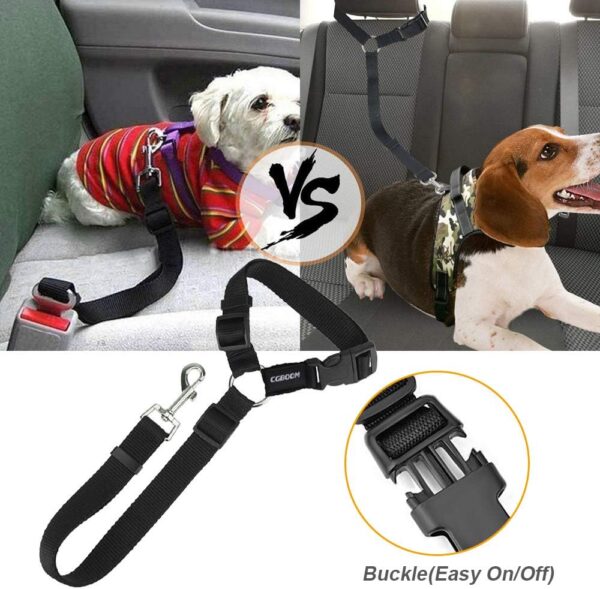 CGBOOM Dog Car Seat Belt, 2 Pack Dual Use Adjustable Dog Car Harness Restraints Leads Pet Puppy Dog Safety Seat Belt for Any Cars Vehicle Travel Dog Accessories (Black) - Image 3