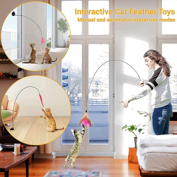 GingerUPer Cat Toys for Indoor Cats Adult Kitten Interactive Training,Cat Feather Toy,Interactive Cat Teaser Wand with Bells and Feather,9 Refills and 2 Super Suction - Image 7