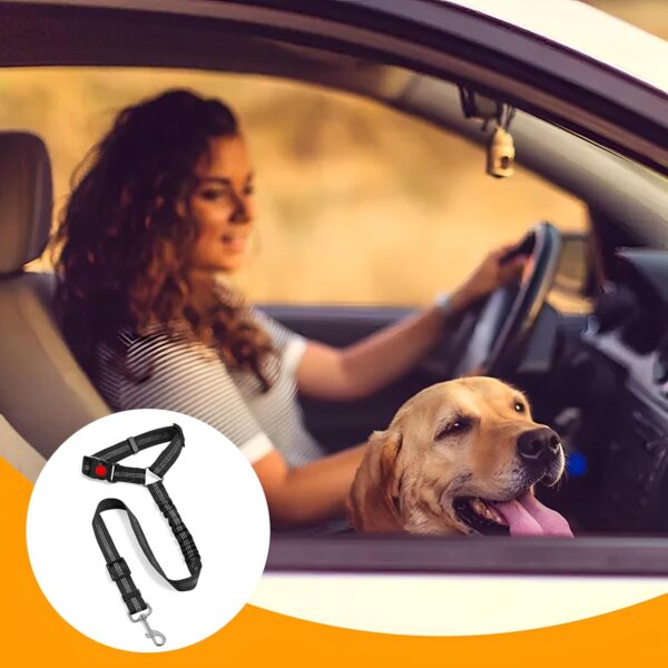 Dog Car Seat Belt, Adjustable Reflective Elastic Headrest Dog Car Harness, Dog Safety Seat Belt Leash Leads and Restraint Secures or Dogs Cats Pets Travel Accessories in Car(Black) - Image 6