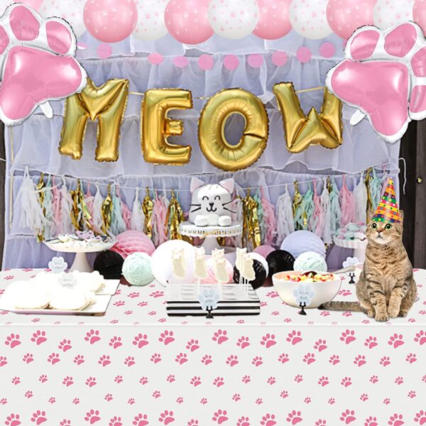 PIXHOTUL Dog Party Decorations - 3Pcs Pink Puppy Paw Tablecloths, 14Pcs Dog Paw Foil Balloons Paw Pattern Disposable Table Cover for Dog Cat Themed Birthday Party Supplies - Image 5