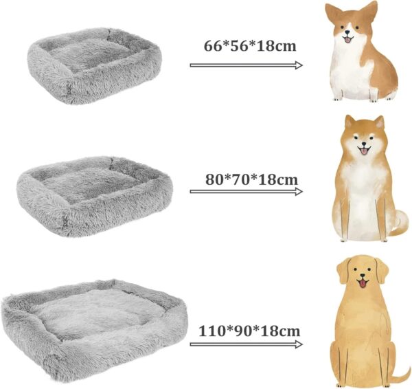 TUAKIMCE Dog Bed Cat Bed Square Calming Dog Cat Bed Plush Fluffy Puppy Bed Large Dog Bed Washable with Anti-Slip Bottom Self-Warming Pet Bed for Large, Medium Dog and Cat bed (M, Light Gray) - Image 2