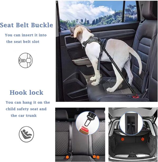 DDUP Dog Seat Belts For Cars, Adjustable Dog Car Seat Belt, Elastic Dog Car Harness, Pets Safety Harness Travel Accessories Restraint Leads, Durable Strong Leads Harness for Dogs Cats & Pets(Buckle) - Image 5